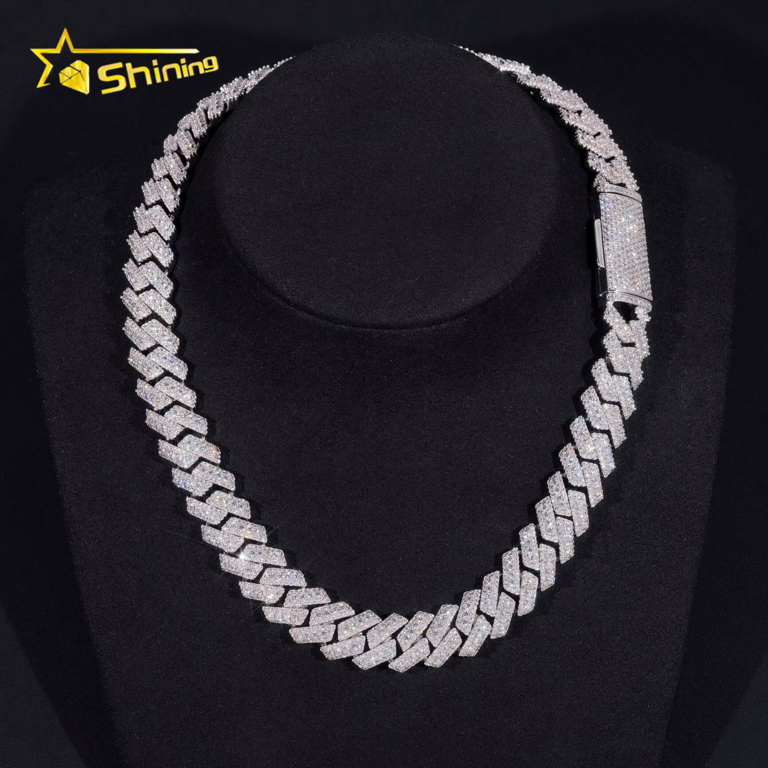 High Quality Heavy Hip Hop 15mm Width 925 Silver VVS Moissanite Iced Out Cuban Link Chain
