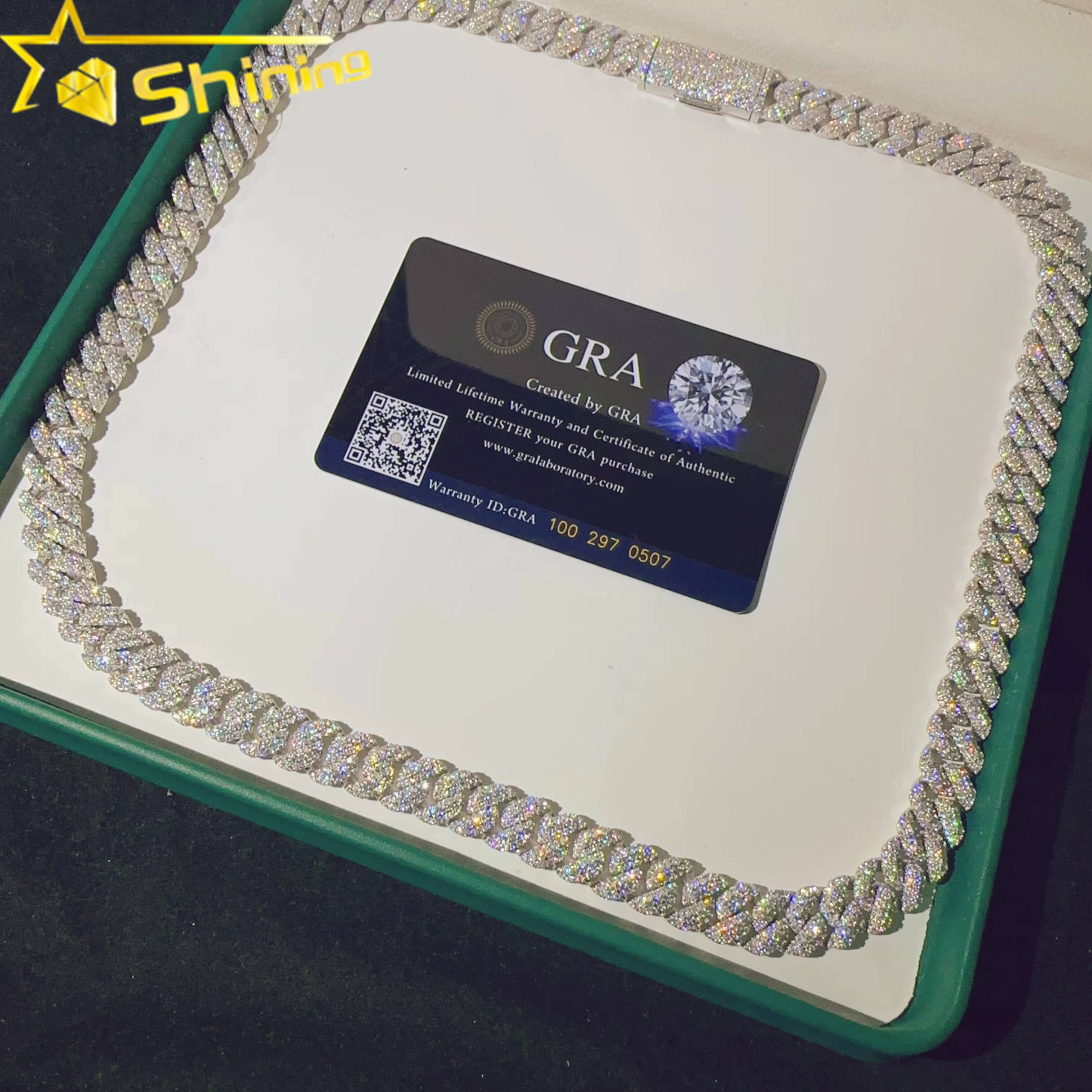 Pass Tester VVS Moissanite Lab Diamond Silver 925 Necklace Chain Hip Hop Iced Out Jewelry 10mm Miami Cuban Link Bracelet Chain