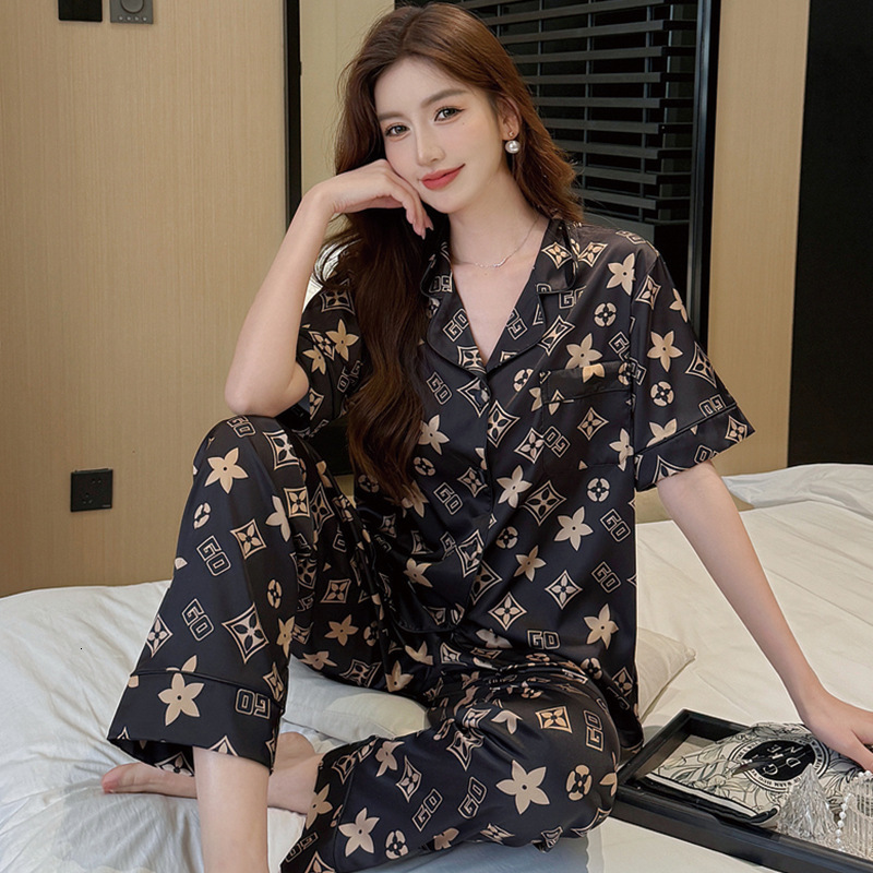 readingLight High-End Couple Pajamas Spring Summer Ice Silk Short Sleeve Thin Silk Homewear 250723
