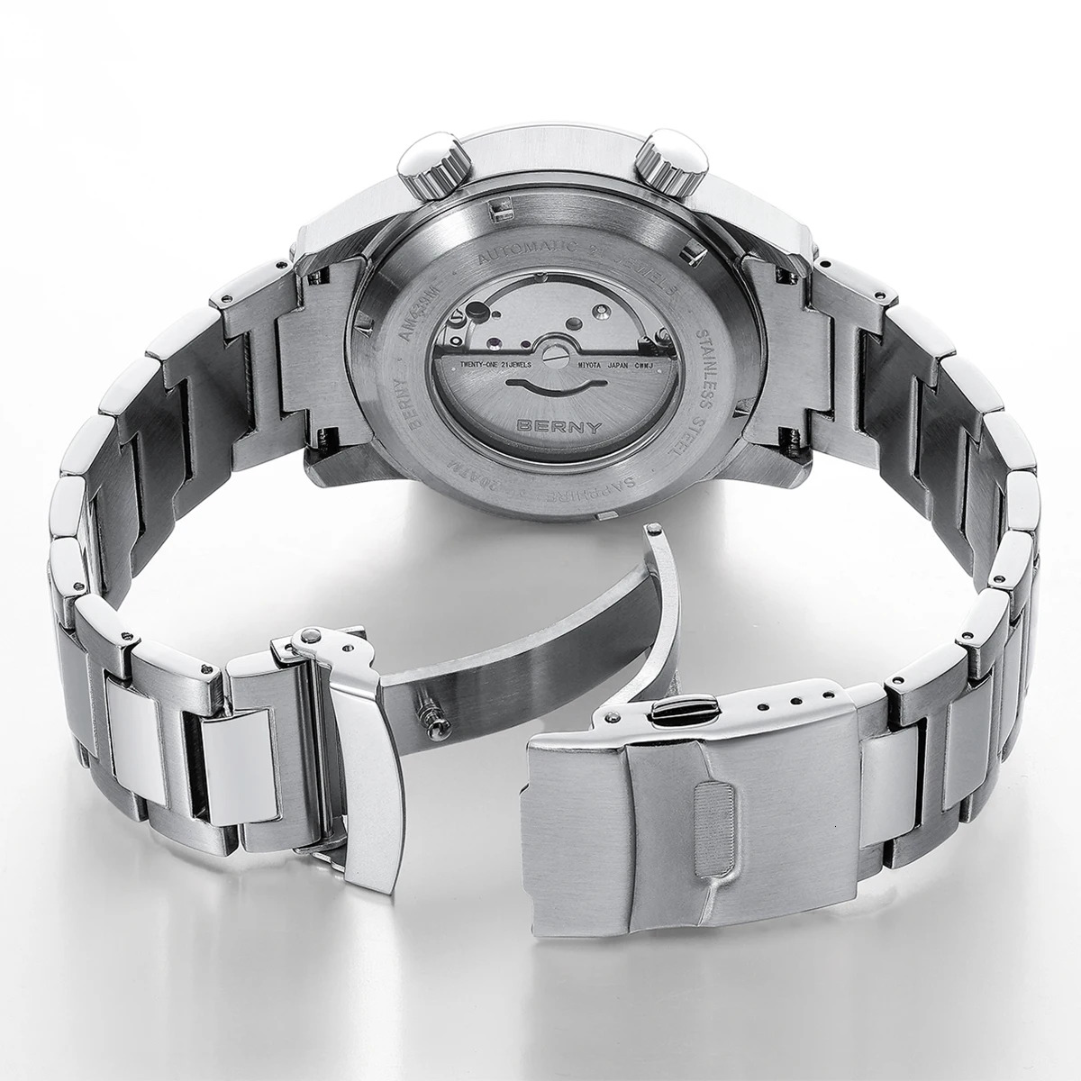 BERNY Diver Watches for Men 20AMT Super Luminous Automatic Mechanical Men's Dive Watch Full Stainless Steel 42mm Sapphire Diving