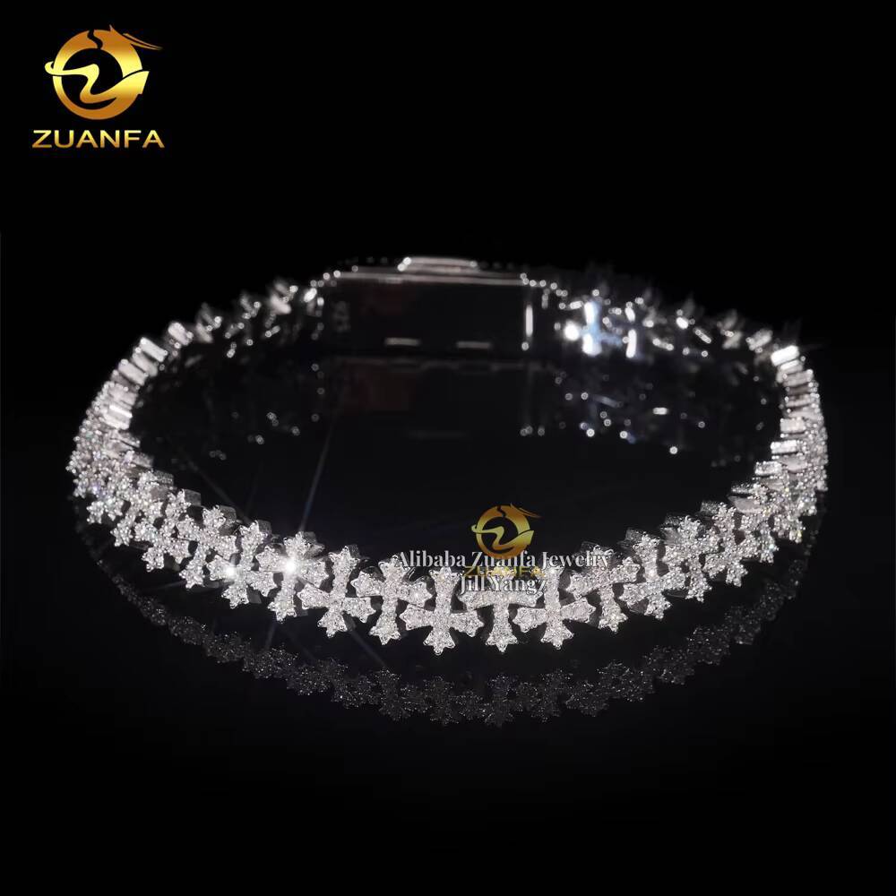 New Ready Stocks 8.5mm Cross Bracelet VVS Moissanite Cuban Link Chain Rappe Hip Hop Necklace Rock Religious Jewelry