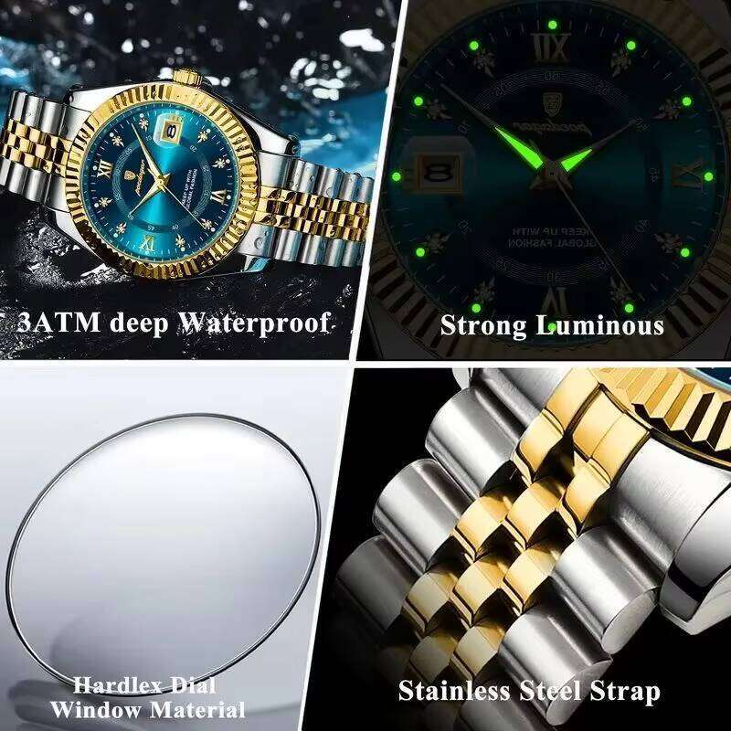 DHwatches POEDAGAR 910 Stainless Steel Strap Men's Watches Luminous Waterproof Quartz Watch for Men