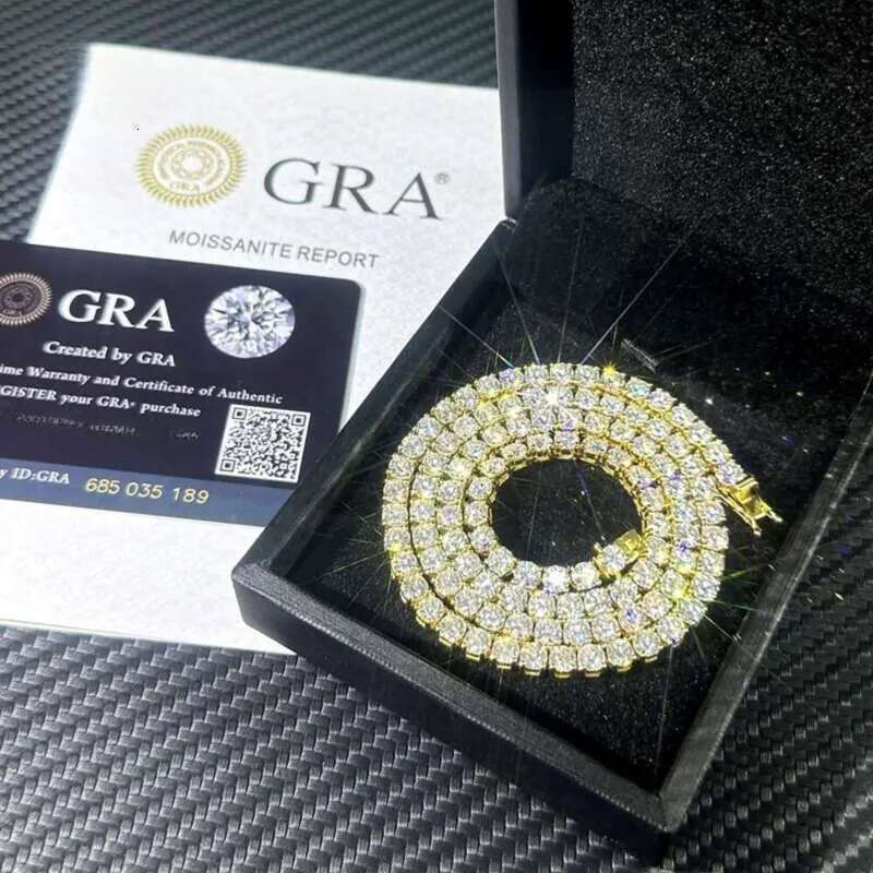 Highest quality hip hip Sier Gra VVS Moissanite Dia Tennis chain 3mm 4mm 5mm Necklace Bracelet Men women Hip Hip jewelry