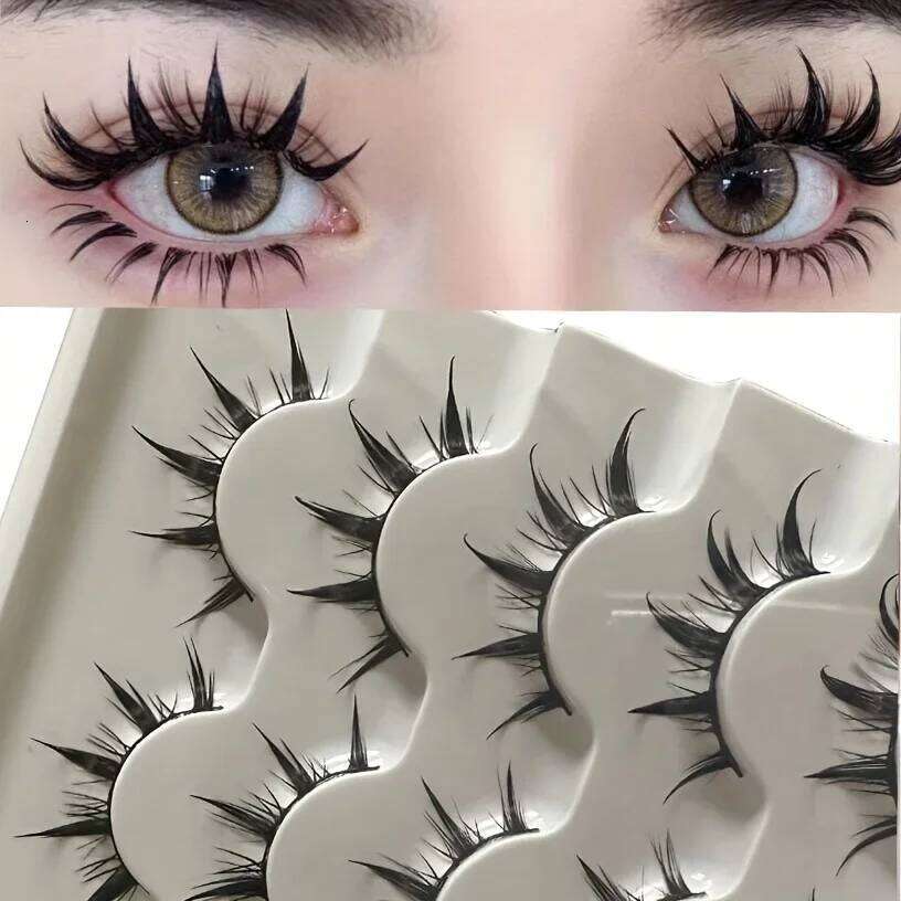 Anime-Inspired False Eyelashes, 5 Pairs Cartoon Eye Faux Lashes, Dramatic Look Demon Style, Volumizing & Lengthening X250723