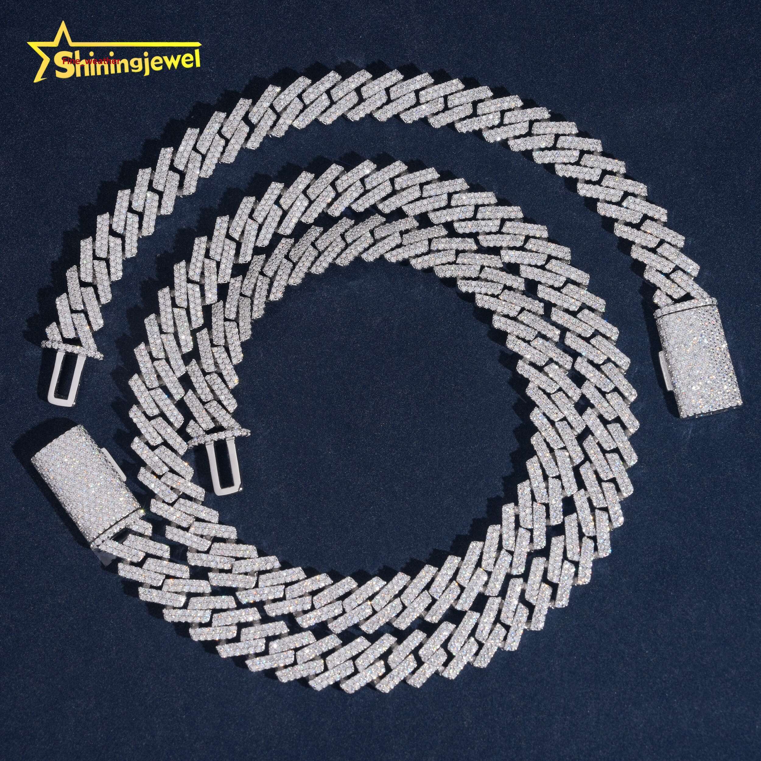 Classic 2 File Solide 925 Catene Cubane Argentate Moissanite Da 10 Mm Hip Hop H…