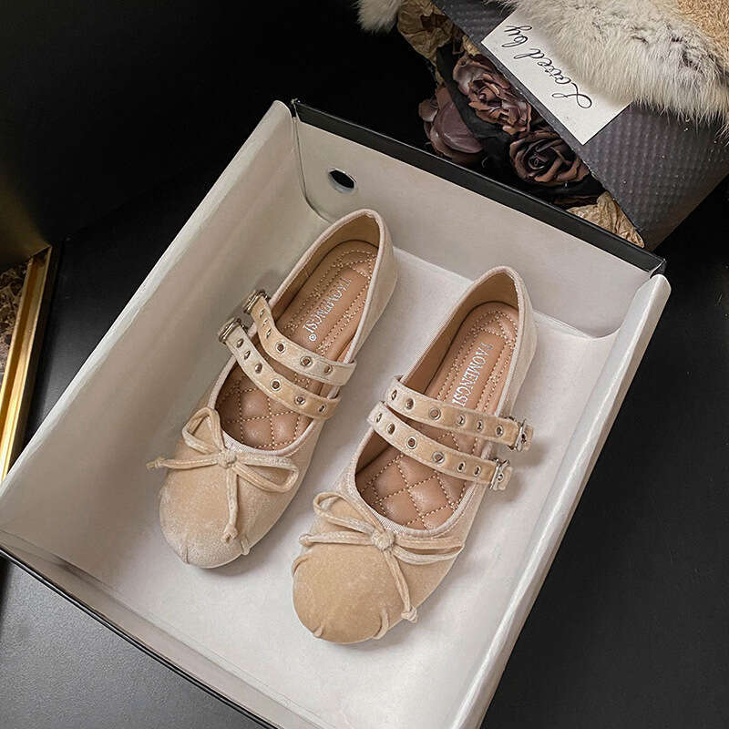 35-43 Plus Size Runaway Princess French Style Soft Sole Mary Jane for Women Fairy Bow Velvet Large Single Shoes