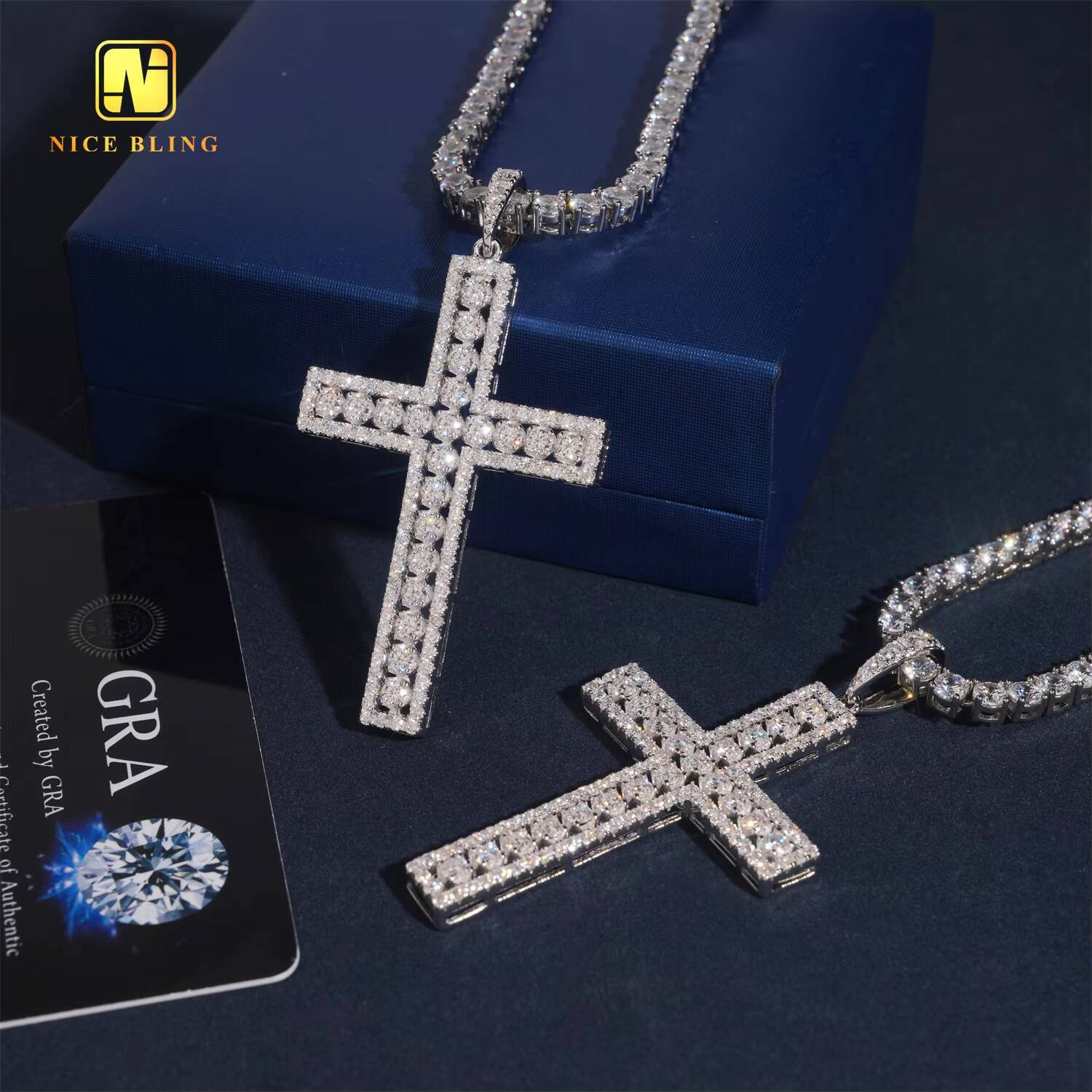 Pass Diamond Tester Silver Plated Iced Out Diamond Custom Charm Pendants 925 Silver VVS Moissanite Hip Hop Jewelry Cross Pendant