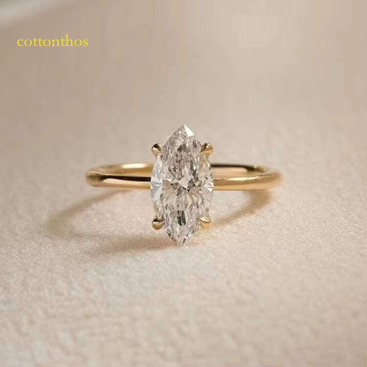 14K Yellow Gold Rind 6x12MM Marquise Shape D Color Moissanite 2CT Dia Anniversary Wedding Ring