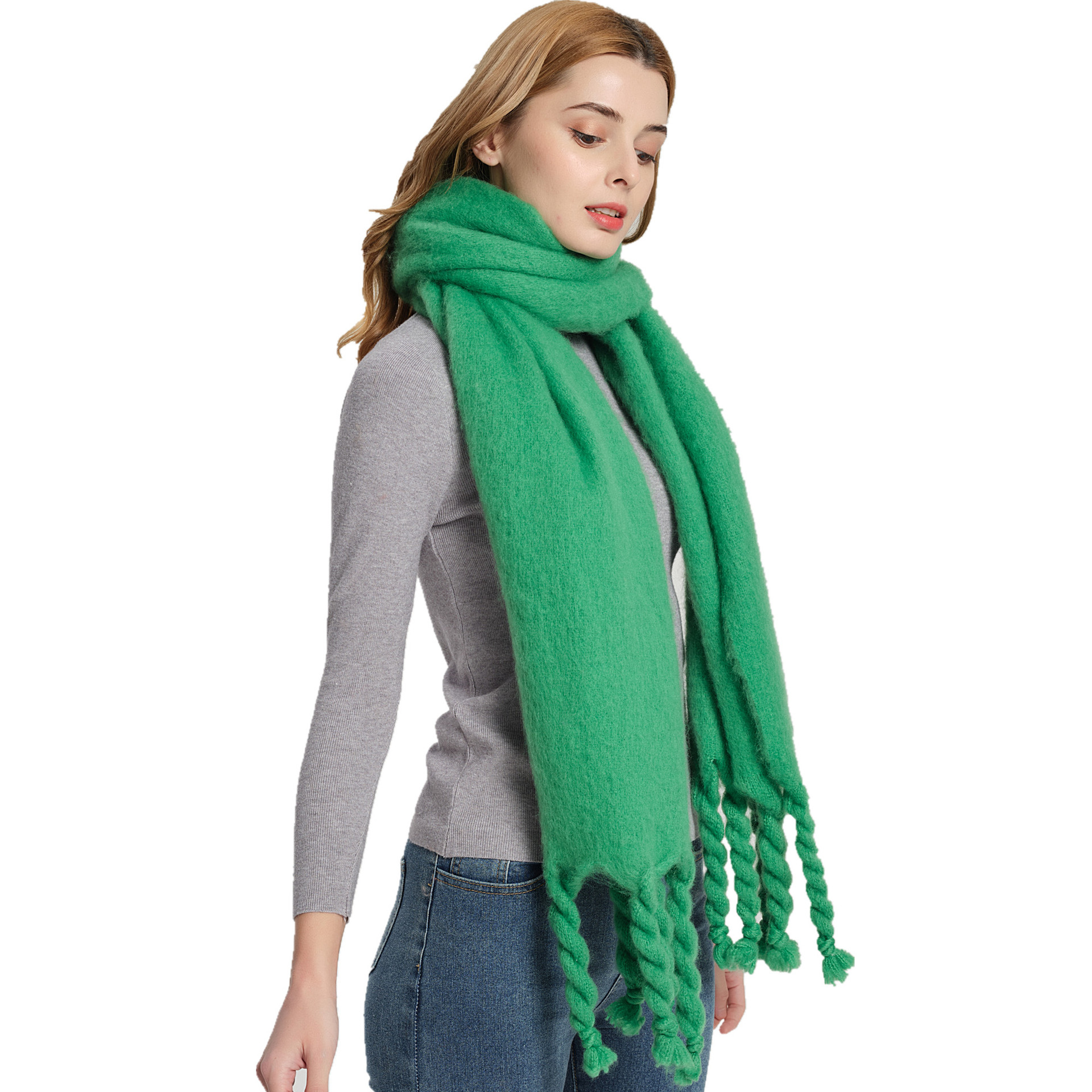 K1442 Foreign trade European and American autumn and winter new shawl thick knotted thick braid green scarf wholesale custom manufacturers