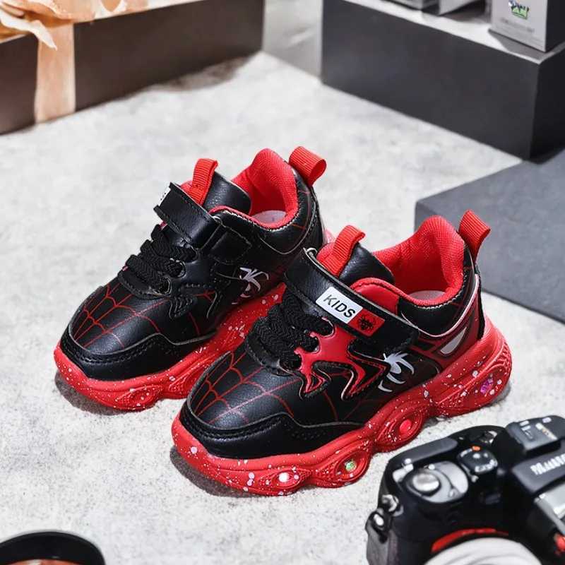 Led Light Up Children Shoes Sneaker 1-6 Year Old Boys Girls Spring Autumn Casual Red Black Pu Leather Shoe H260130
