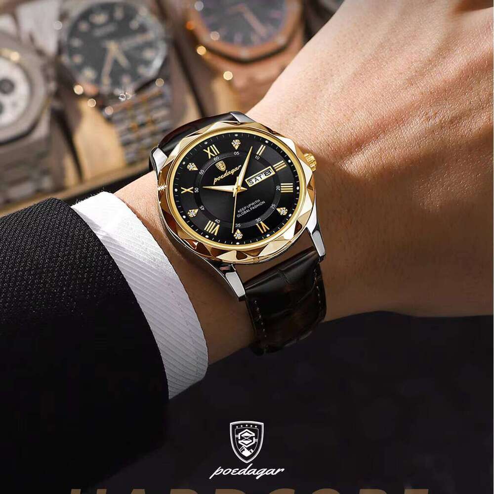 DHwatches POEDAGAR Popular Brand Leather Band Men Watches Waterproof Luminous Business Quartz Watch