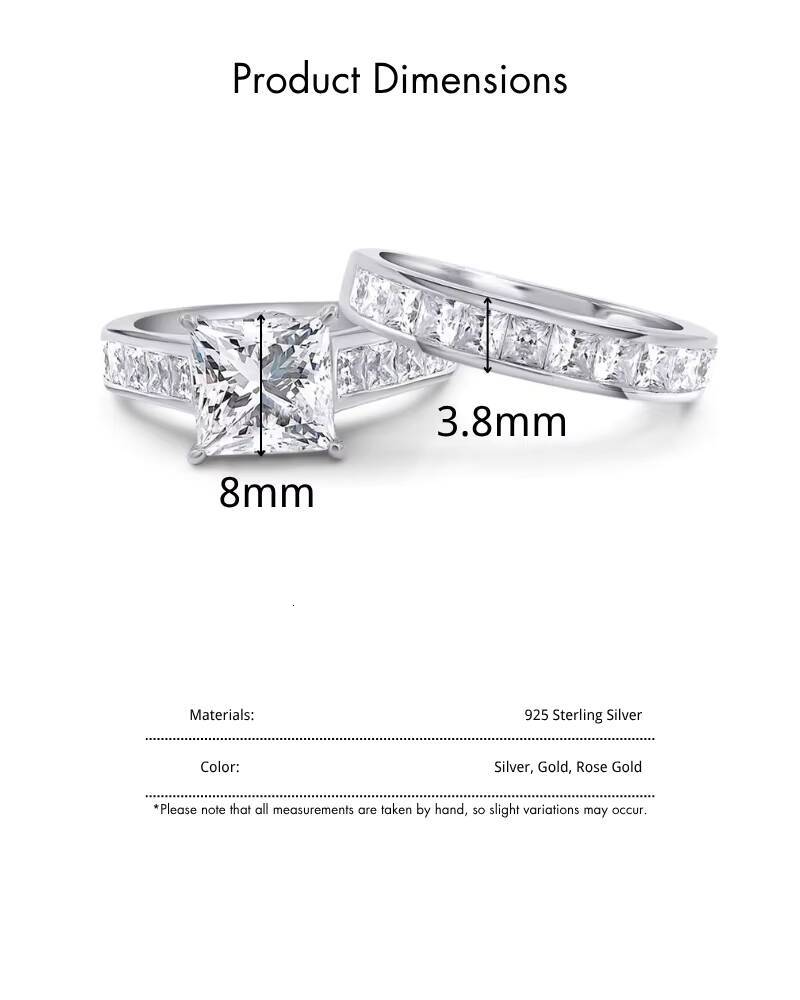 Luxury Wide Band Princess Cut 925 Sterling Silver Eternity Moissanite Stacking Ring Set for Woman Men