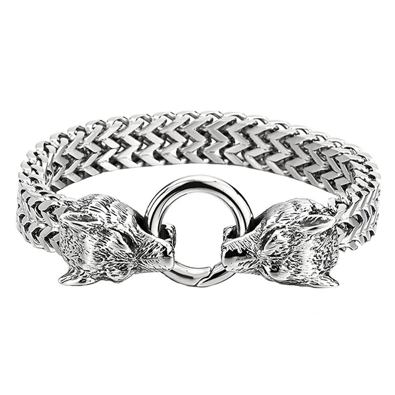 Luxury Jewelry Designer Jewelry European And American Hot-selling Stainless Steel Retro Personality Viking Wolf Head Bracelet Wolf Head Franco Link Ch