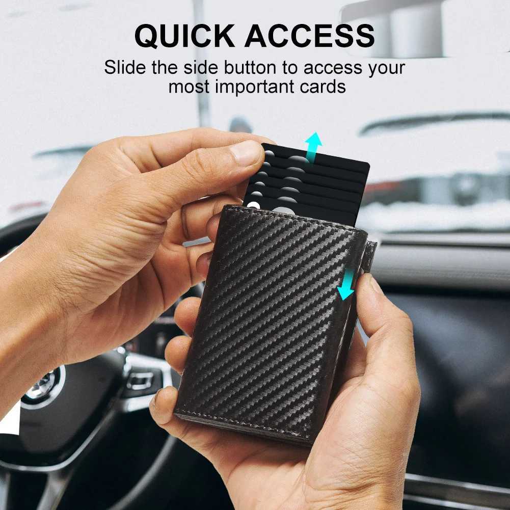 Carbon fiber Men Wallet with Aluminum Card Holder Case RFID Blocking Automatic Pop Up Cardholder Purse Business Male Money Bag G250722
