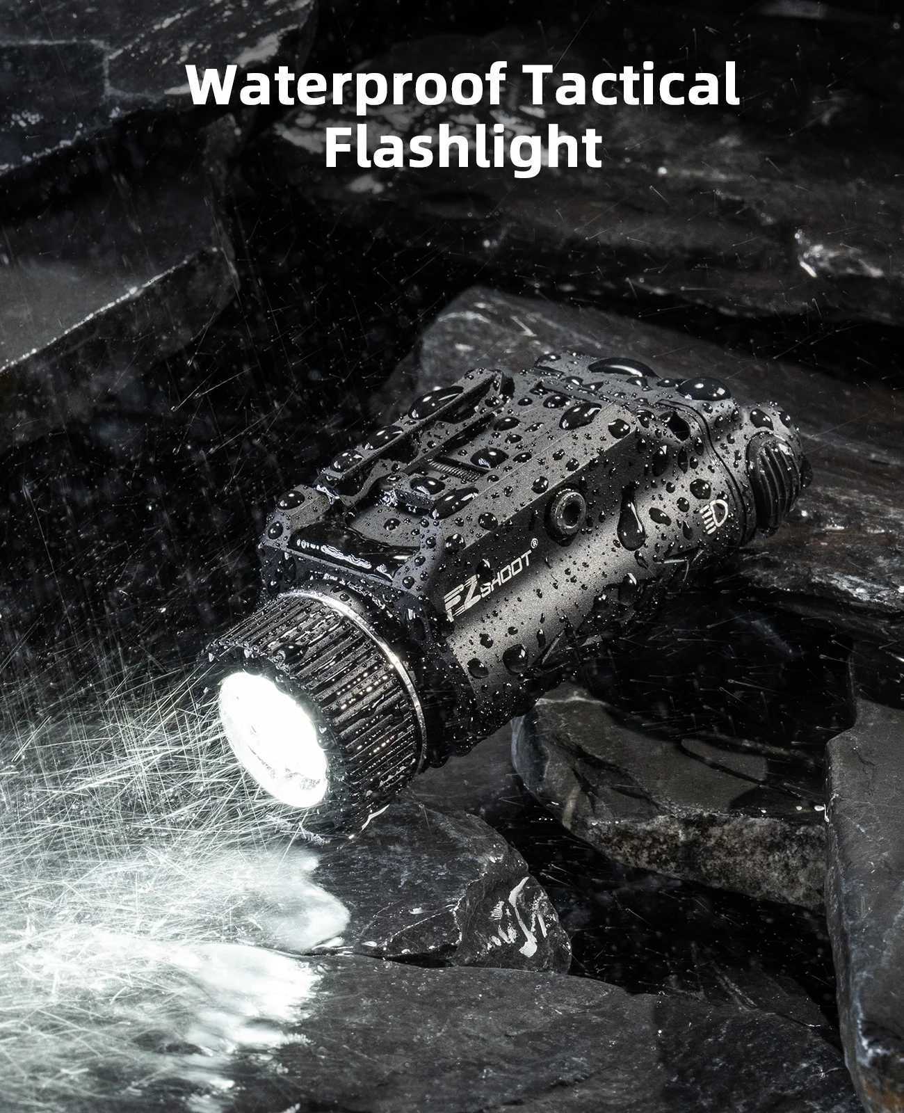 1800 Lumens Tactical Flashlight Compact Pistol LED Light Compatible with Picatinny and GL Rails Strobe Mode W250722