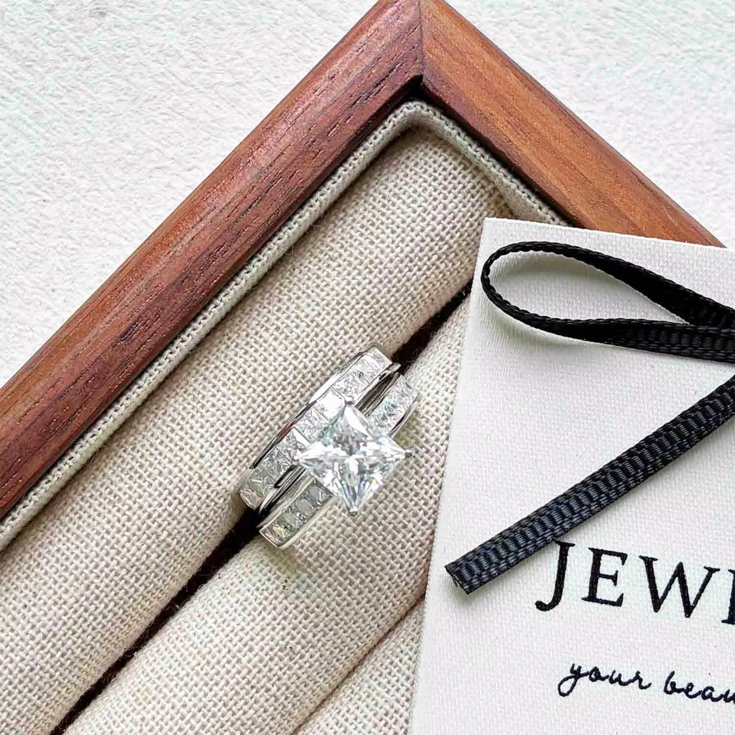 Luxury Wide Band Princess Cut 925 Sterling Silver Eternity Moissanite Stacking Ring Set for Woman Men