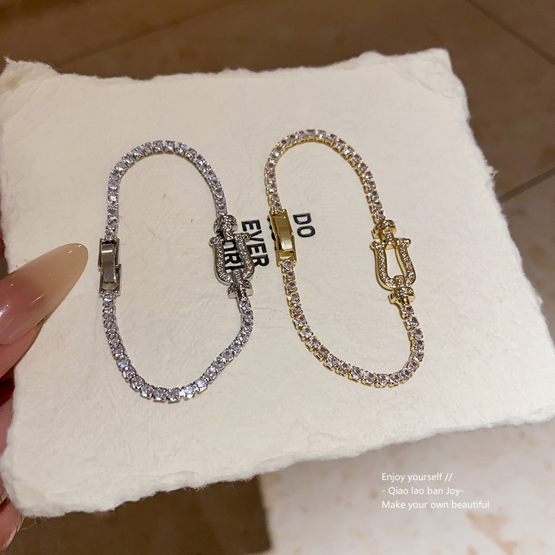 Gold - Tone Rhinestone - Encrusted Bracelet With Buckle Clasp, Chic Daily Jewelry, High - Quality Sparkling Gift For Her