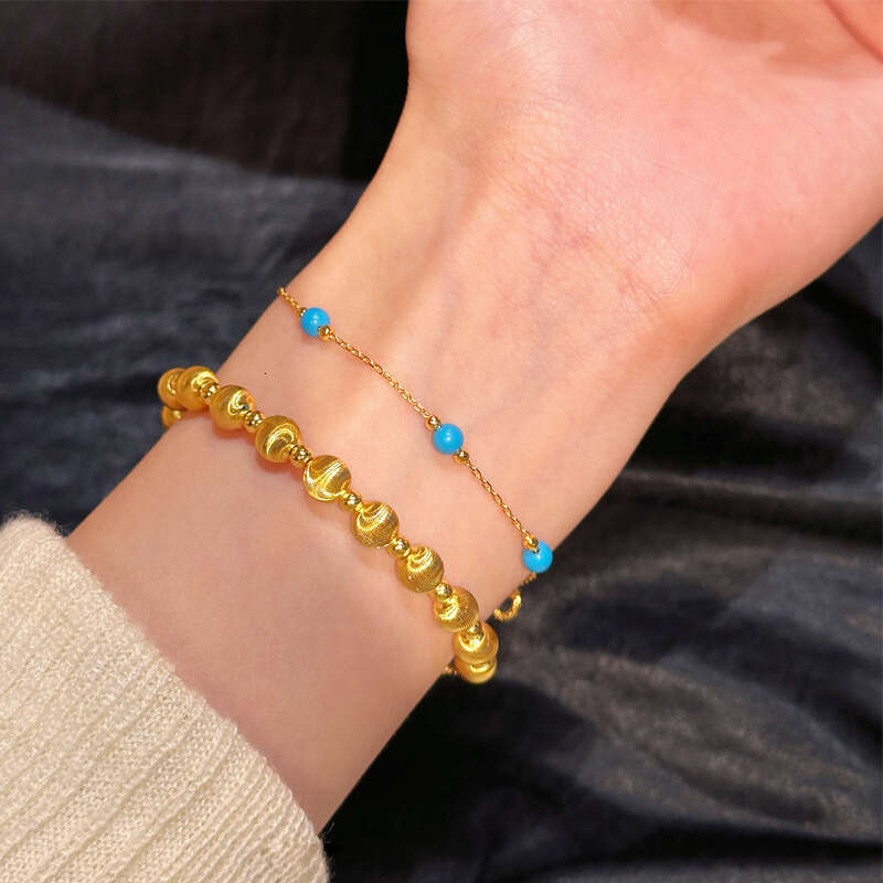 Real Gold Plated Cat Eye Brushed Round Ball for Women, Non-Fading, High-End Feel, Niche New Chinese Style Bracelet Jewelry
