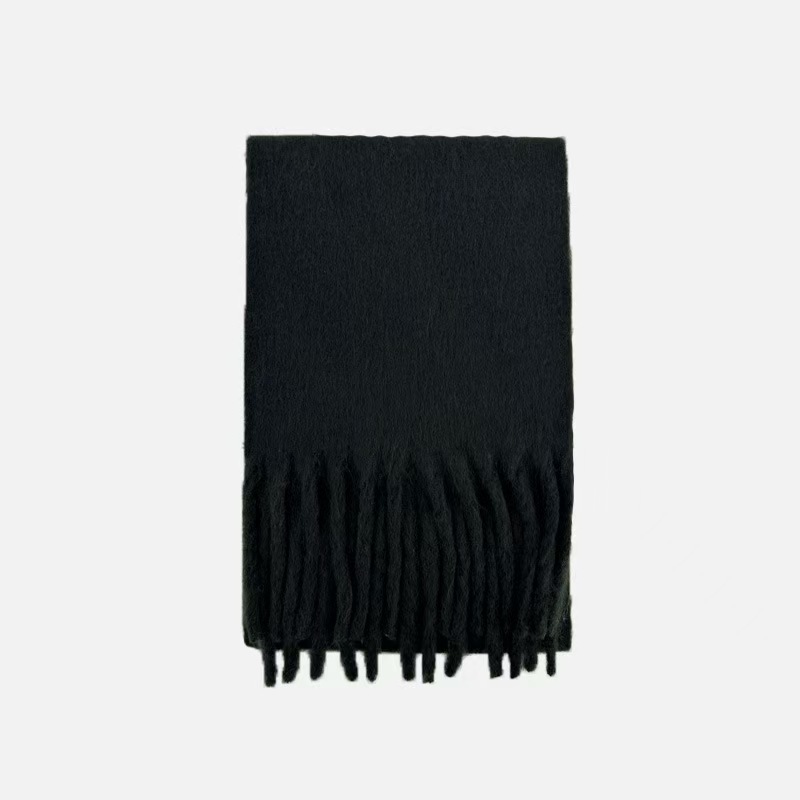 K1451 Wool blend solid color thick tassel scarf for women winter atmosphere fluffy soft neck scarf