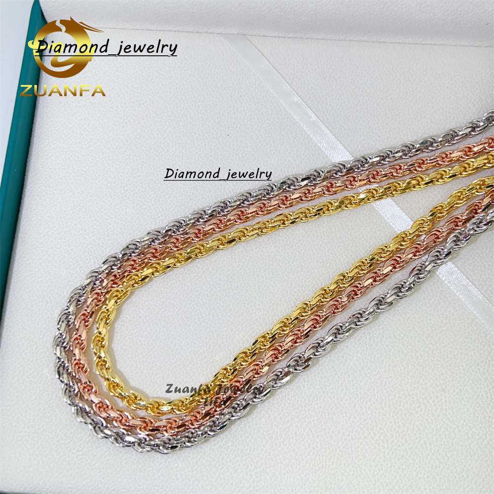 Custom 4mm/6mm 18K Real Gold Plated Solid 925 Sterling Silver Rope Chain Necklace