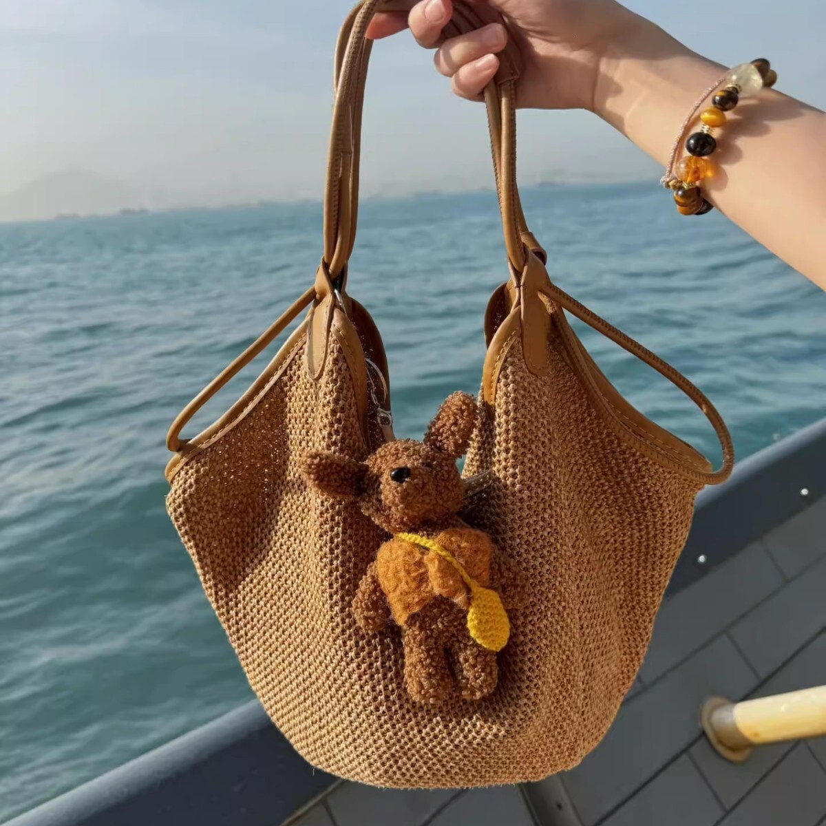 2025 Summer new women's crossbody bag vacation style straw new large capacity handbag lazy style new women's women's shoulder bag new d