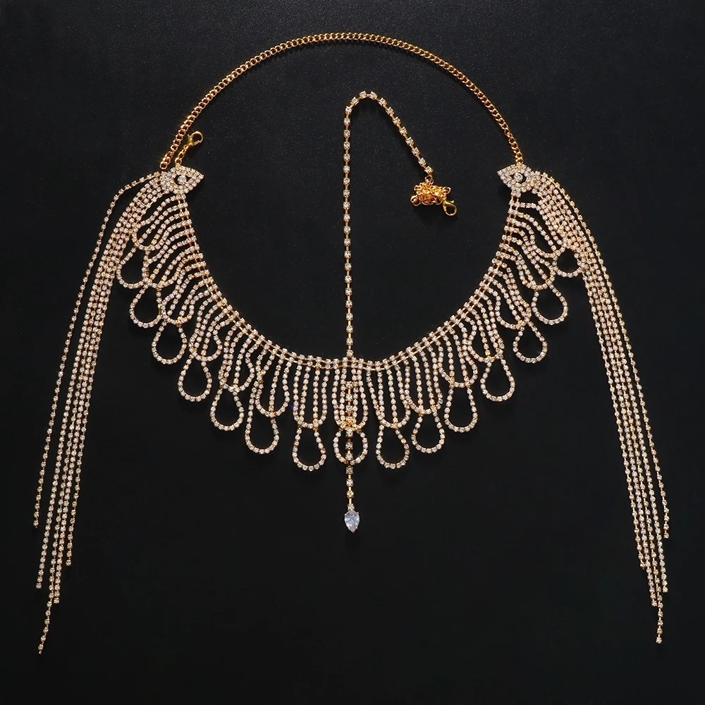 Hip Hop Headpiece Ethnic Style Multi layer VVS Moissanite Studded Tassel Hair Accessory Bohemian Teardrop Send chain