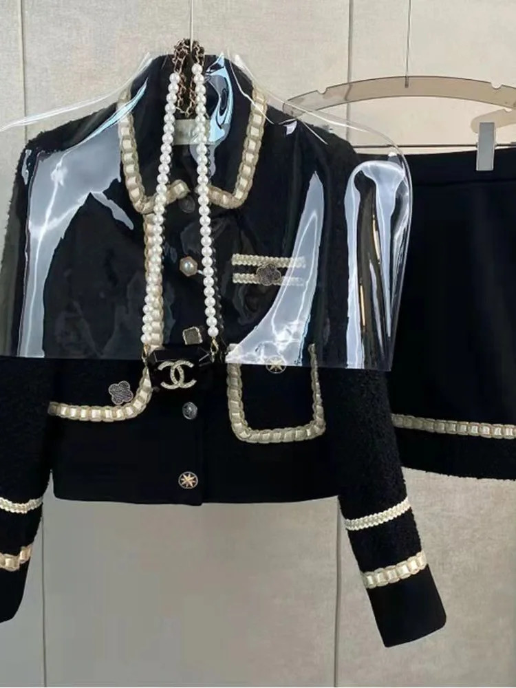 Women Tweed Jacquard Fragrant Suit Jacket Coat Top And Skirt Two Piece Set Elegant Chic Outfit Winter Workwear Party Clothing 250718