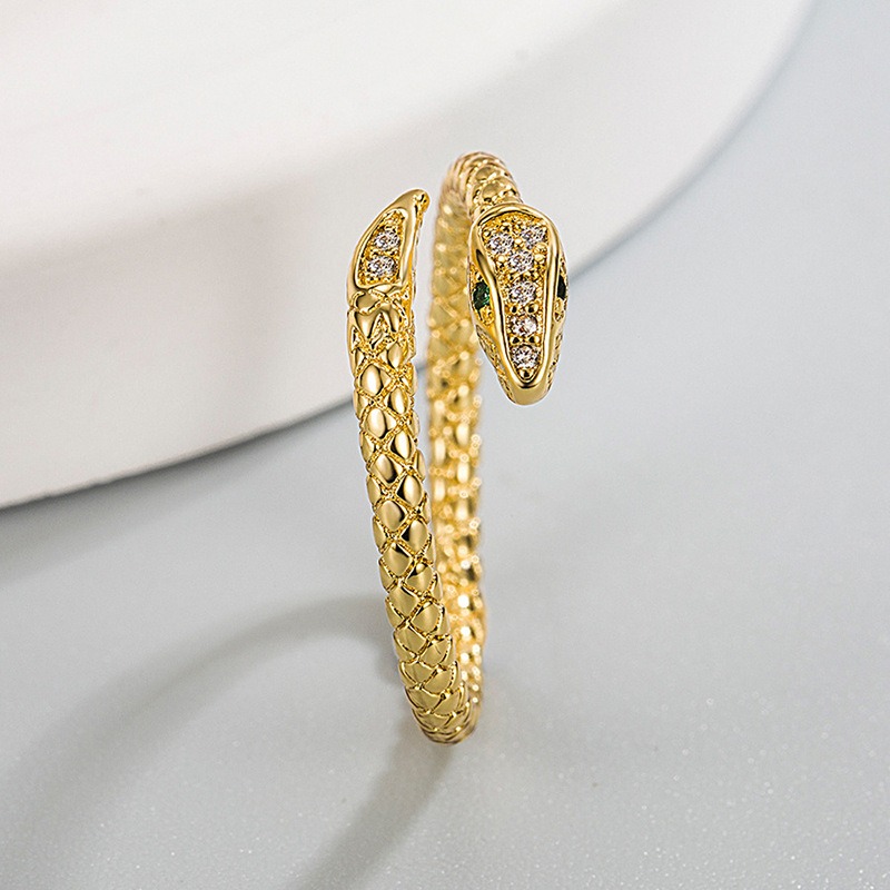 Gold Tone Snake Shaped Open Ring Green Eye Accents Trendy Party Jewelry And Daily Wear Gift For Her High Quality And Stylish Jewelry