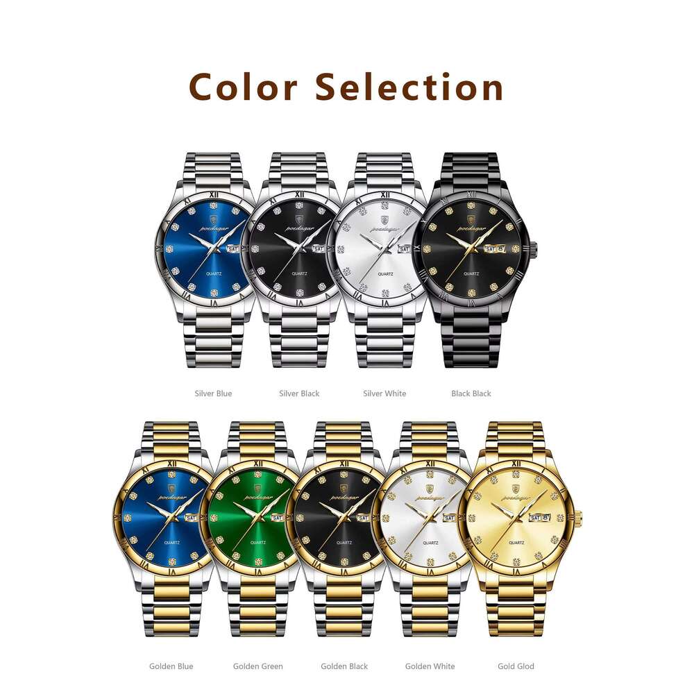 DHwatches POEDAGAR Men's Business Watch - Dual Calendar, Luminous, 30M Waterproof, Stainless Steel, Quartz Dress Watch for Professionals