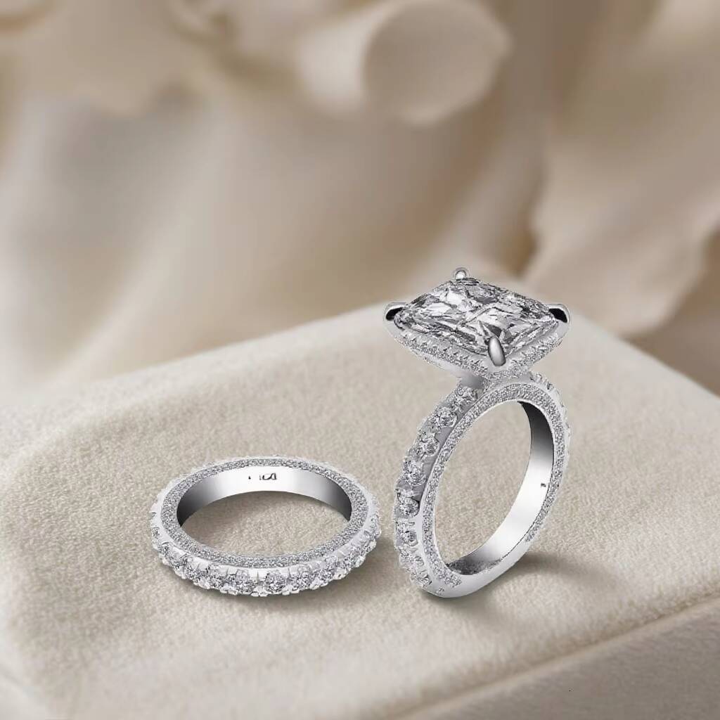 10*14mm 925 Sterling Silver Moissanite Engagement Wedding Ring Hot Selling Premium Quality Radiant Moissanite Set Rings