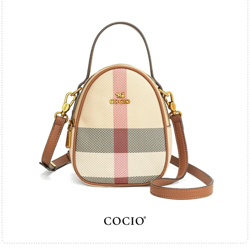 COCIO designer Shoulder Bags New plaid mini handbag canvas simple casual vintage crossbody bag