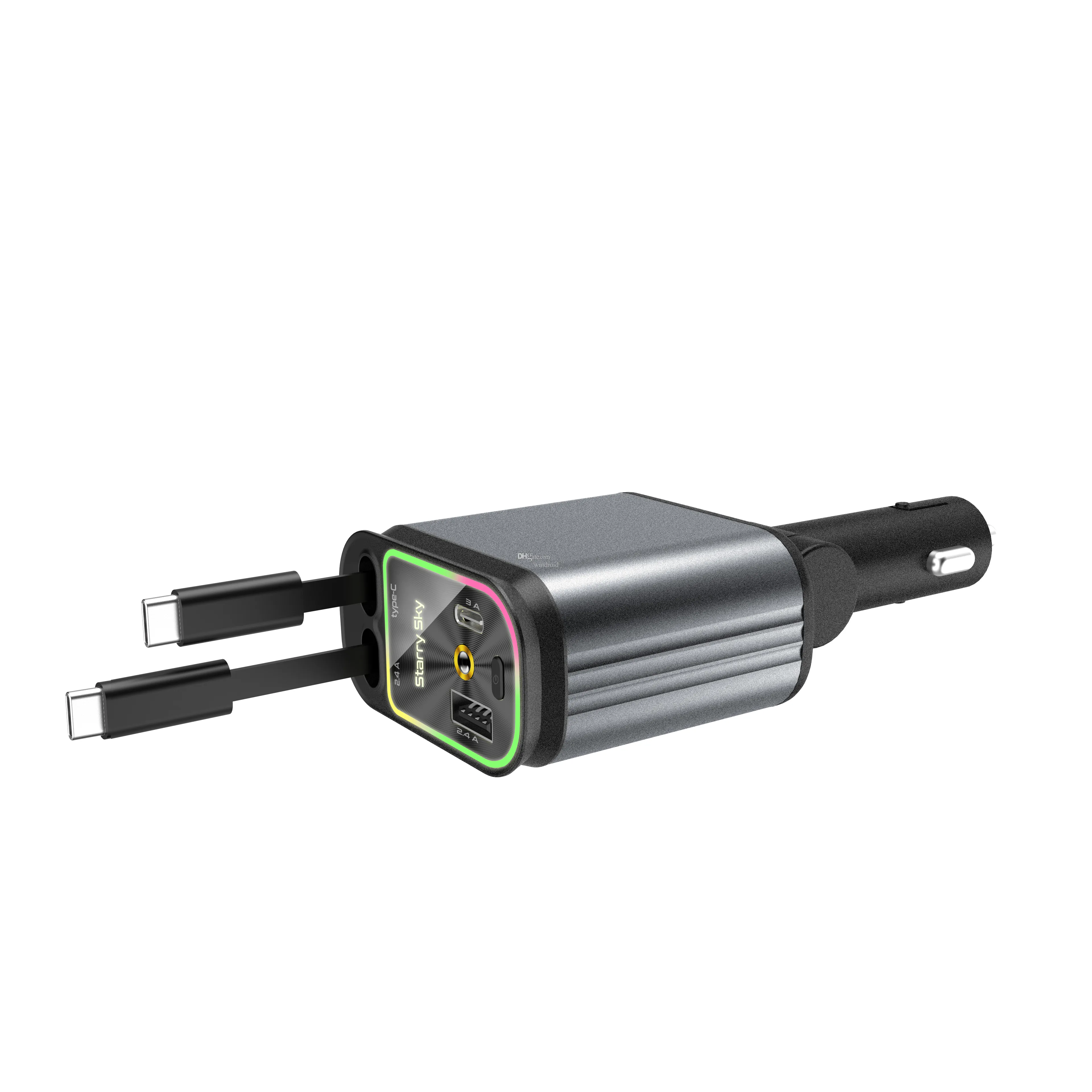 B1 120W Romantic Star Sky Light 4 IN 1 Retractable Car Charger PD QC 3.0 Fast Charging Type C Mobile Phone Cigarette Lighter Adapter for smart phone i