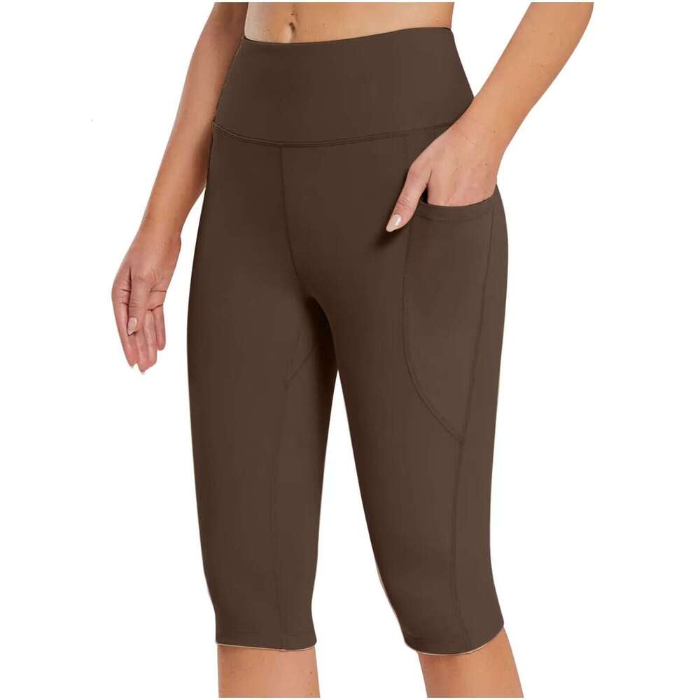 Women's Spring Summer Trendy Pocket Yoga Fitness Sports Leggings Plus Size Capri Pants B5