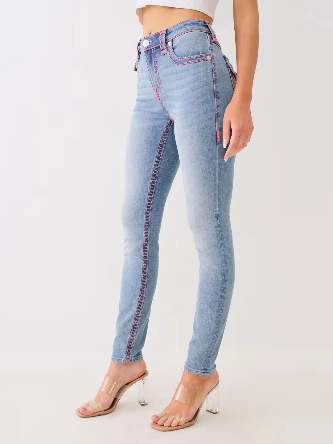 Jennie Mid Rise Super T Skinny Jean Embroidery Women Jeans High Street Sexy Waisted Woman Casual Tight Washed Pants Z260313