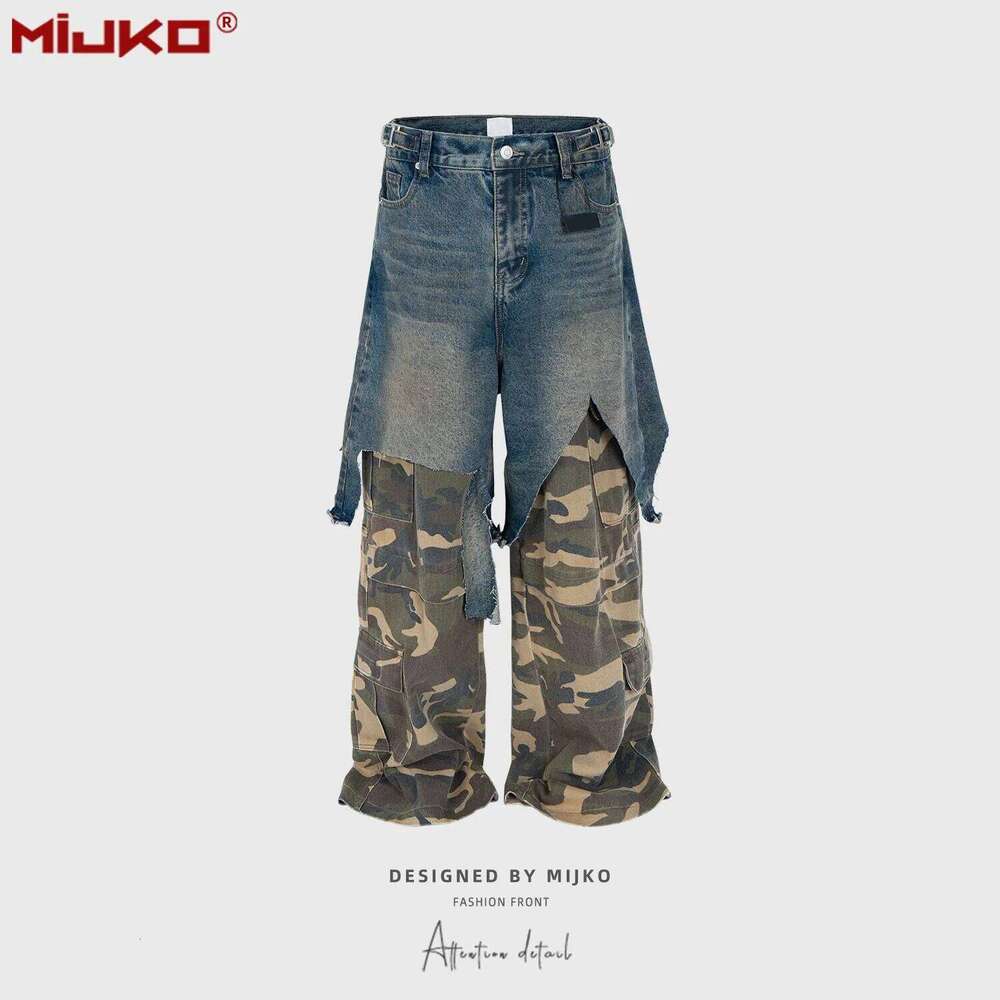 Mijko Camo Uomini Blu Jeans Giunti Giunti Y2K High Street Pantaloni