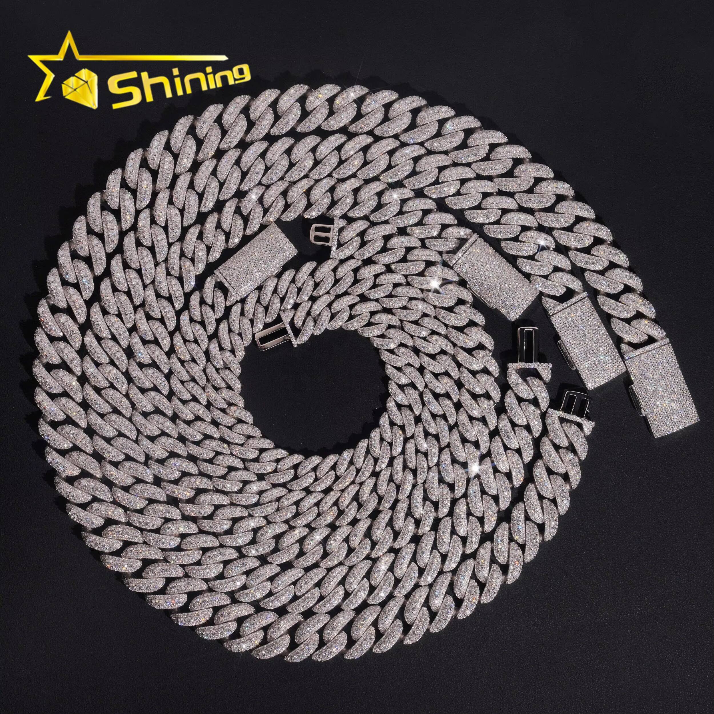 Promotion Price Pass Diamond Tester Hip Hop Necklace 13mm 15mm 16mm 18mm Three Rows 925 Silver VVS Moissanite Cuban Link Chain