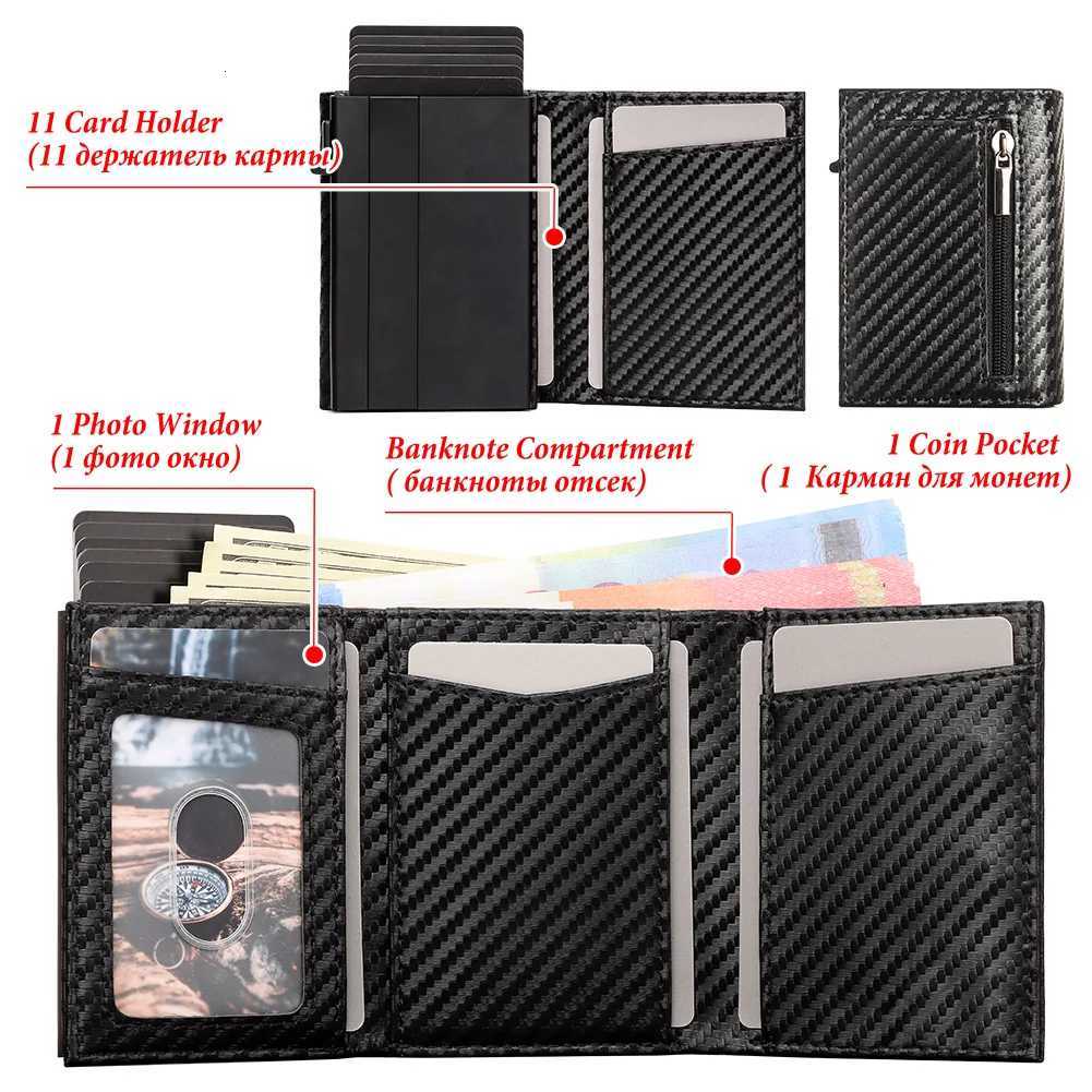 Carbon fiber Men Wallet with Aluminum Card Holder Case RFID Blocking Automatic Pop Up Cardholder Purse Business Male Money Bag G250722