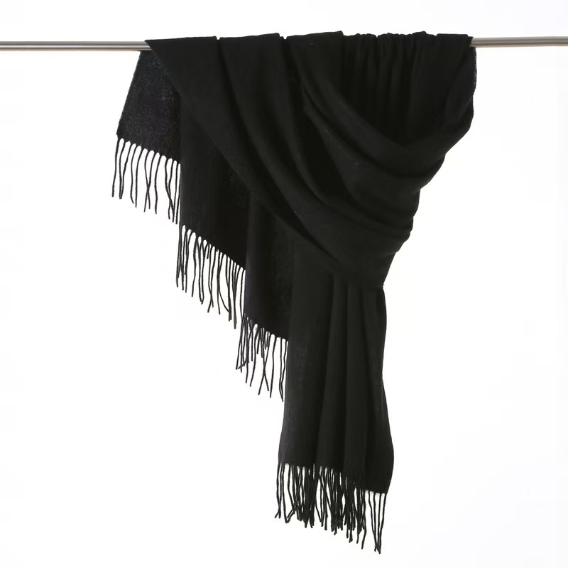 K1441 Autumn and winter solid color wool warm shawl scarf for girls high-end tassel ladies all-match cape