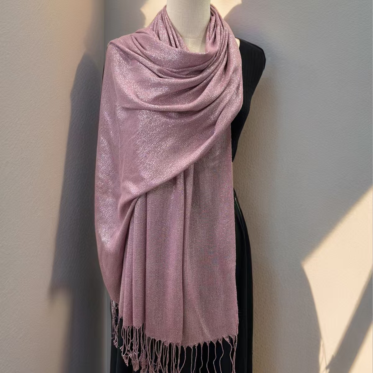 T1287 New European and American ladies shawl autumn and summer female tassel silver silk scarf