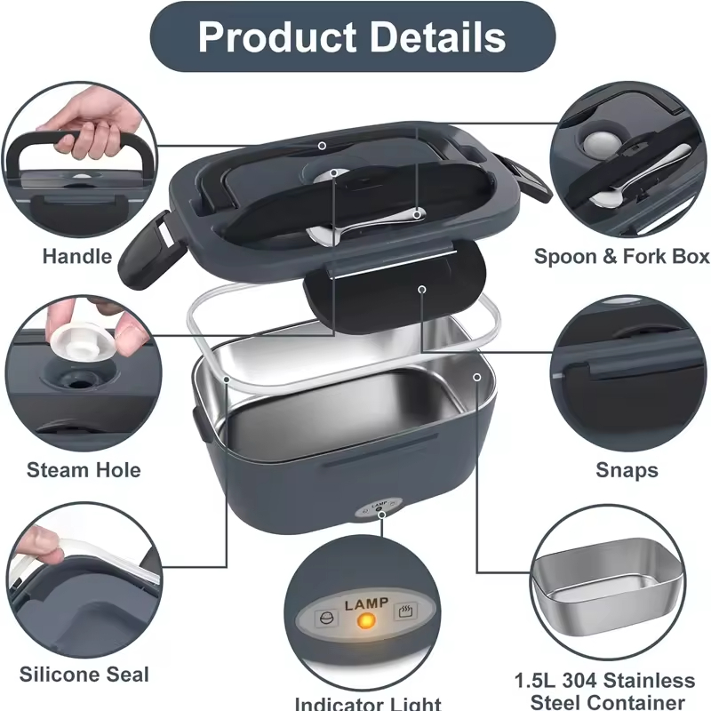 electric lunch box for adults and children 1.5L 80W self heating lunchbox portable food warmer leak proof health with carry bag for home and car
