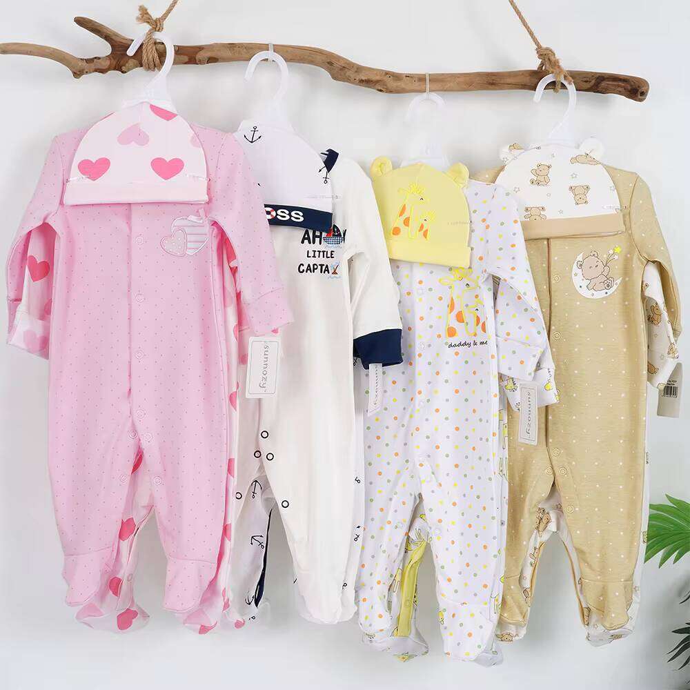 Clothing Sets Newborn Baby Fashion Set - Two Stylish Onesies with Bear Prints and Matching Hat