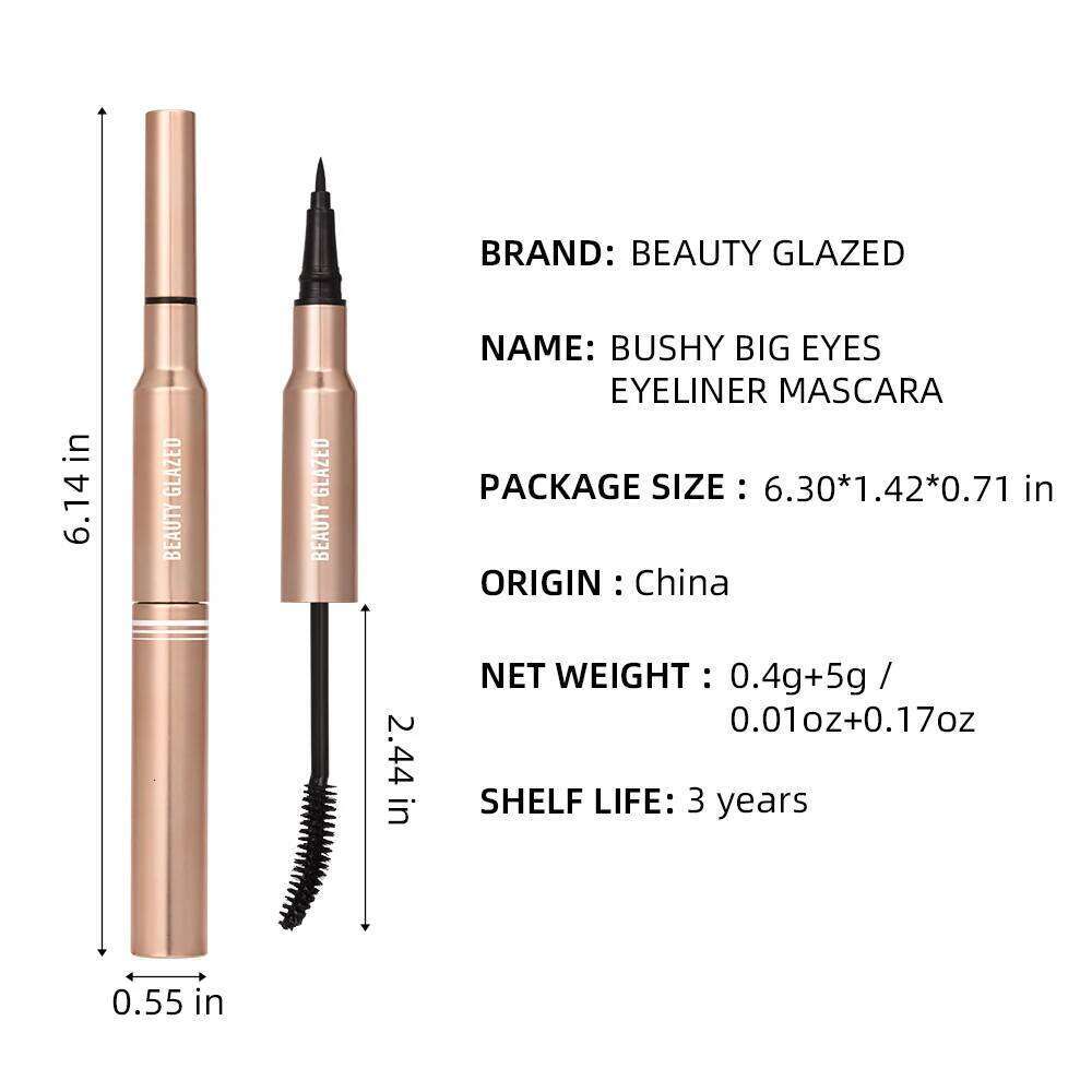 Beauty Glazed Bushy Big Eyes Eyeliner&Mascara,2 In 1 Makeup Pen,Double-ended Waterproof Liner Pencil, Fast Quick Dry Mascara X250722