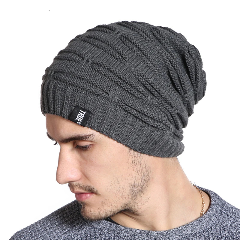 Letter Label Winter Hat Long Size Knitted Cap High Quality Casual Beanies For Men Women Solid Bonnet Cap 250722