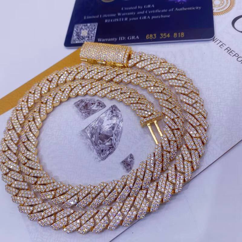 Sterling Silver 10mm Moissanite Prong Cuban Chain Moissanite Necklace