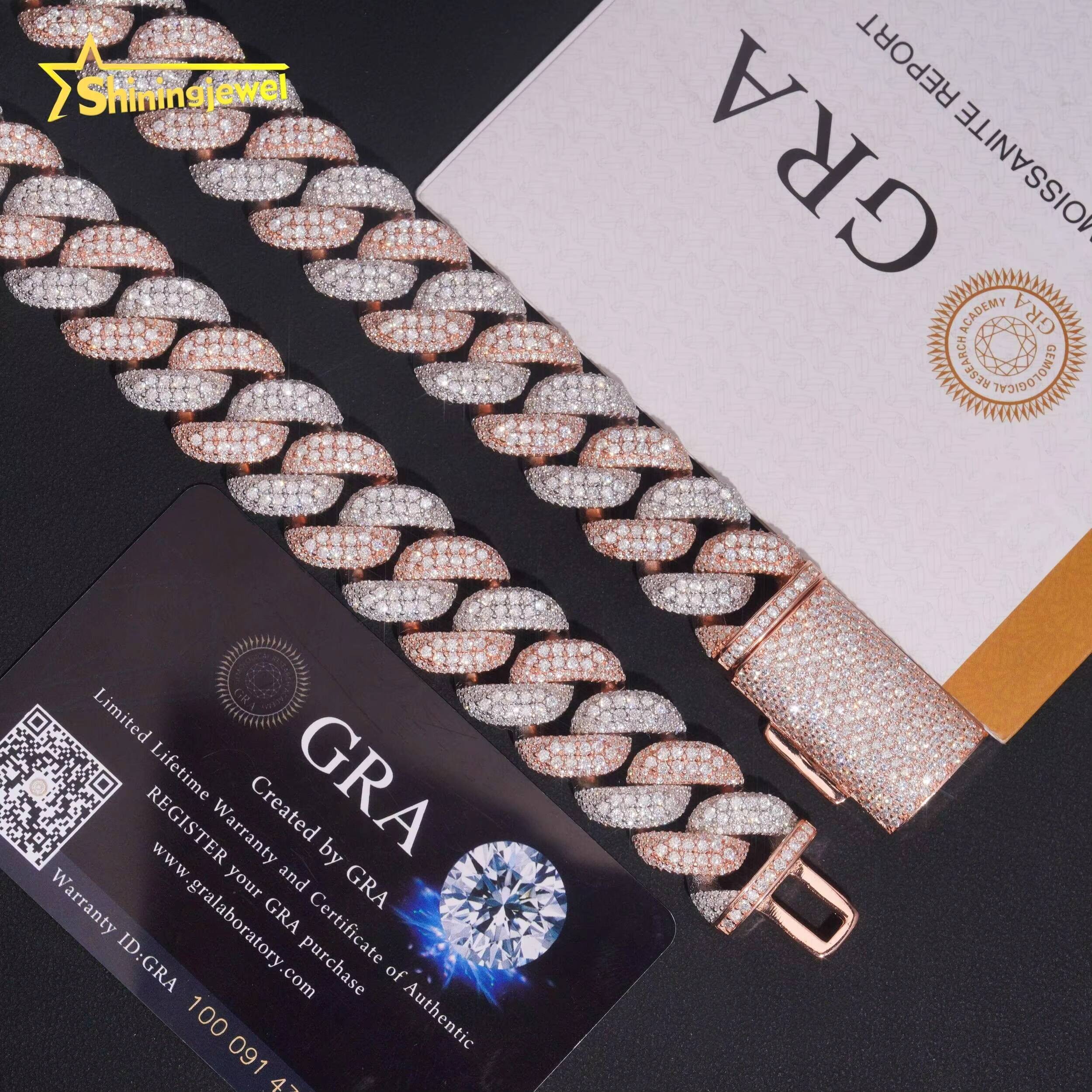 New Arrivals Pass Diamond Tester Hip Hop 18mm Two Tone 925 Silver Moissanite Cuban Link Chain Necklace