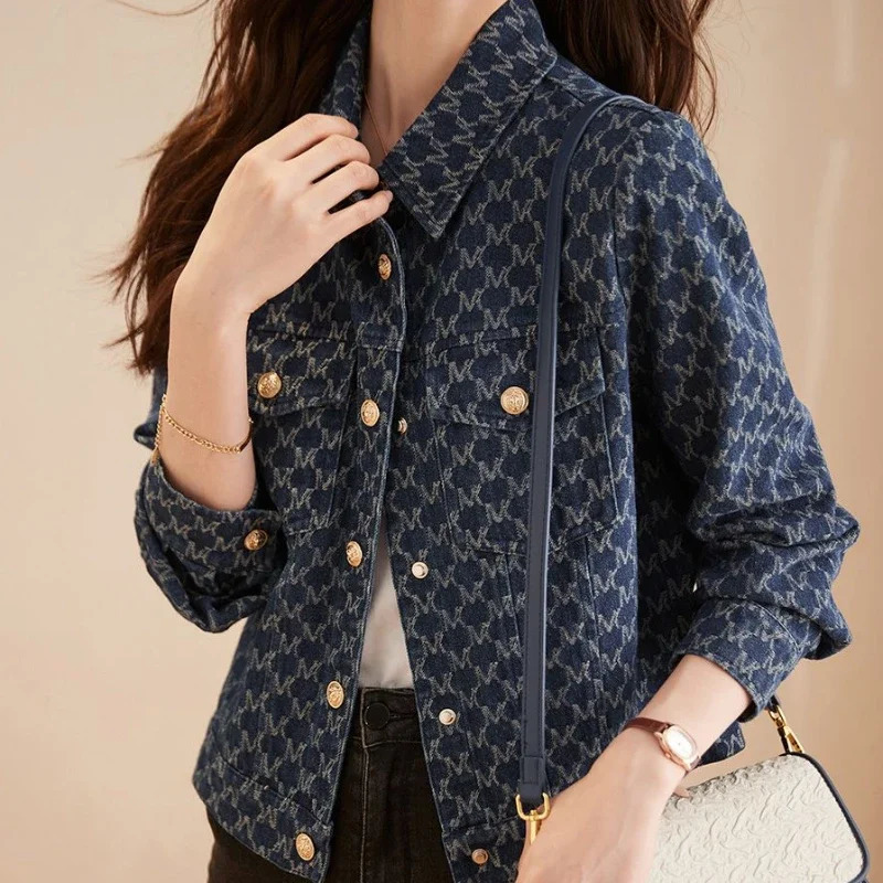 Blue Womens Denim Jackets with Print Outerwears Spring Autumn Graphic Female Jeans Coat on Sale Cowgirl Clothing Vintage 250723