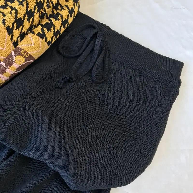 Lanjia- Women's Tracksuits Sweater Two Piece Sets Ankle-Length Pants Tracksuit Knit Outfits Women Vintage Print Long Sleeve V-Neck Patchwork 8917