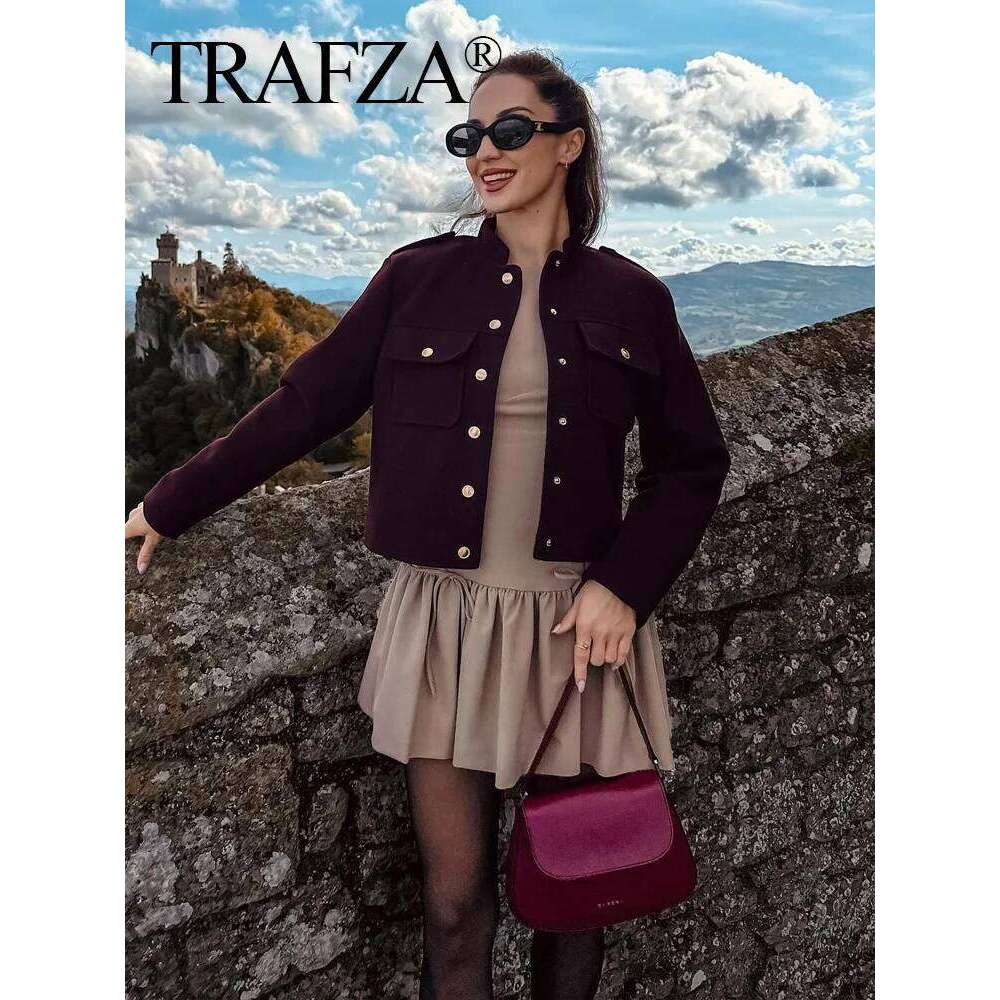 hoodie Fashion Women Soft Tweed Bomber Jacket O-Neck Long Sleeve Pockets Buttons Loose Woolen Coat Female Streetwear jacket