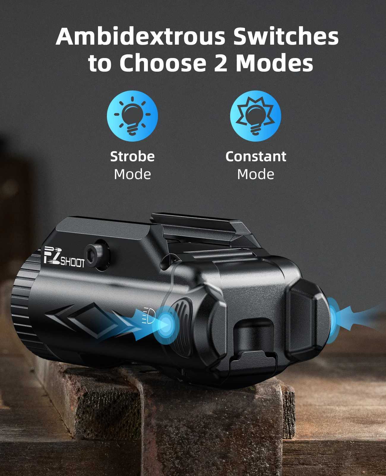 1800 Lumens Tactical Flashlight Compact Pistol LED Light Compatible with Picatinny and GL Rails Strobe Mode W250722