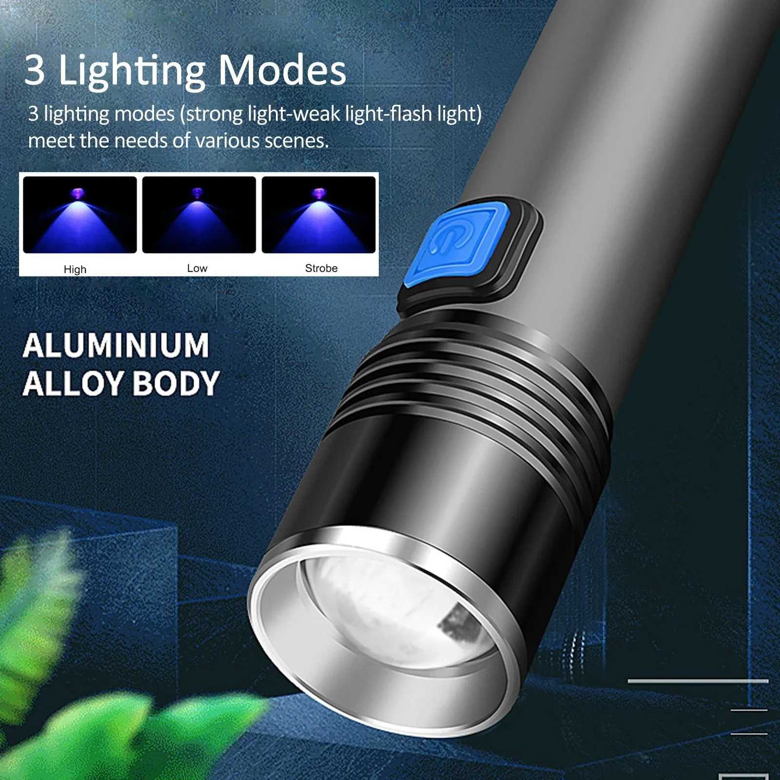 395nm UV Flashlight Blacklight Zoomable USB Rechargeable UV Light Ultraviolet Flashlight for Pet Urine Detector Resin Curing Z250722